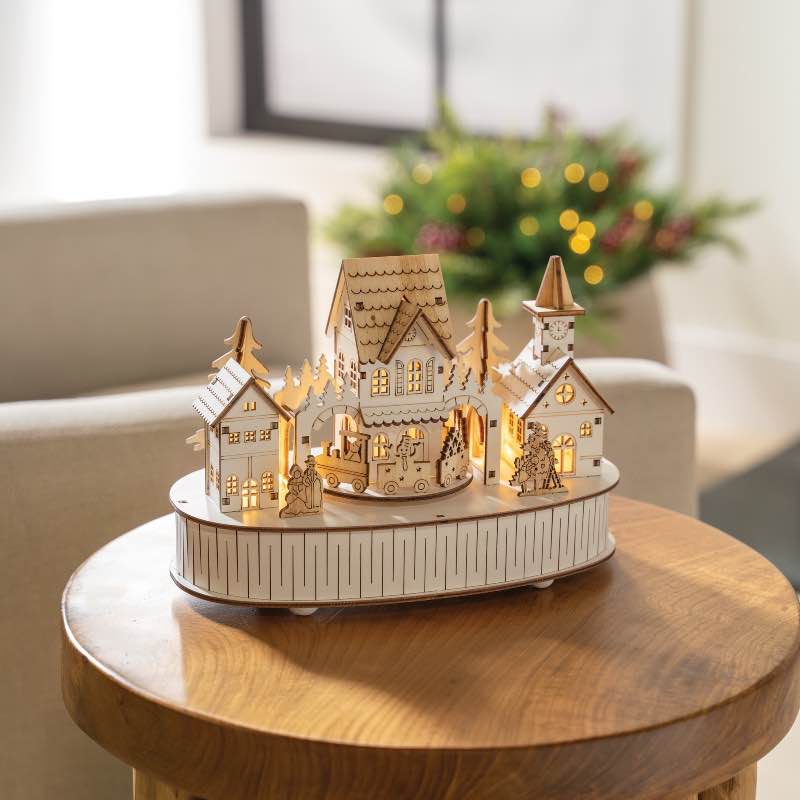Wind and Weather Wooden LED Musical Moving Christmas Village