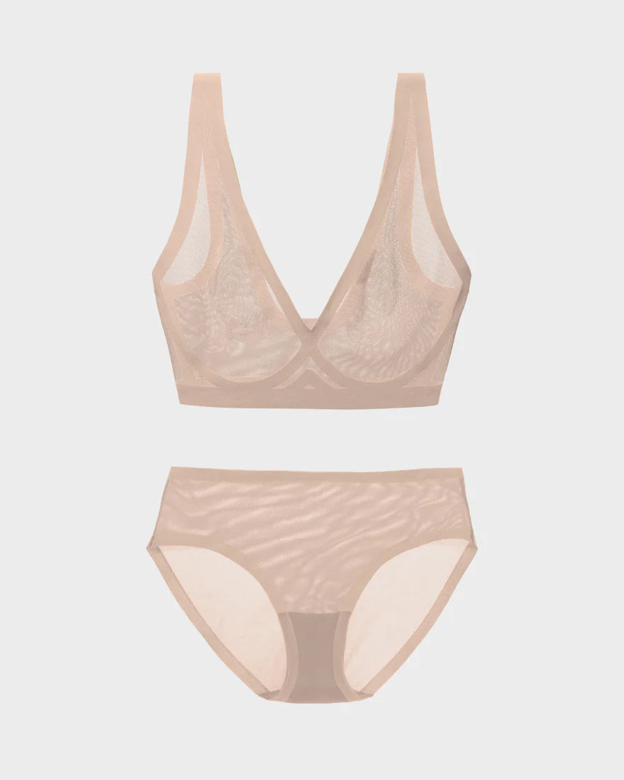 EBY Bra Sheer Bra & Panty Set (Sheer Bralette & Brief) - Champagne