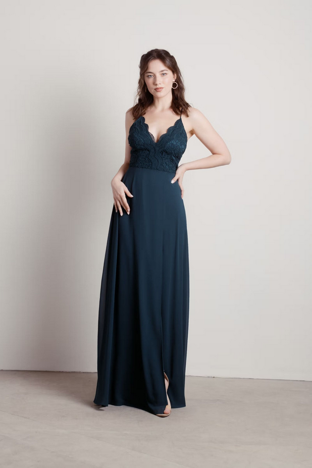 Tobi Unforgettable Lace High Slit Maxi Dress - Emerald
