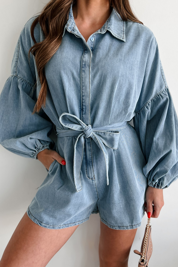 NanaMacs  SALE Modern Direction Denim Balloon Sleeve Romper (Denim)