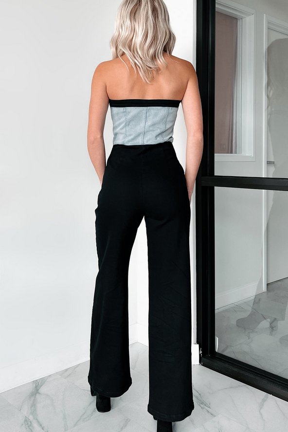 NanaMacs DOORBUSTER Blocking The Haters Denim Contrast Jumpsuit (Black/Denim)