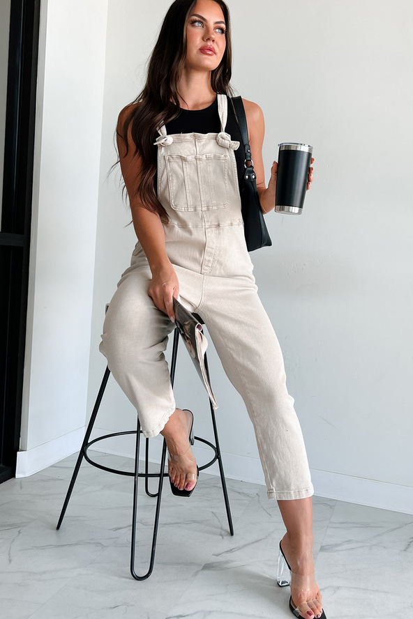 NanaMacs Osmond Knotted Strap Zenana Overalls (Sand Beige)