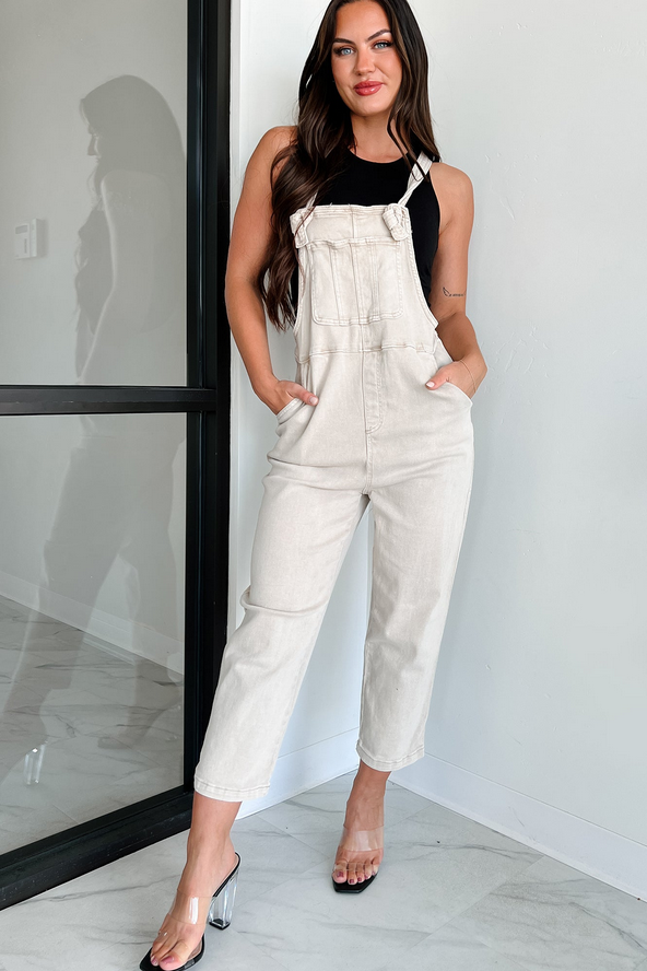 NanaMacs Osmond Knotted Strap Zenana Overalls (Sand Beige)