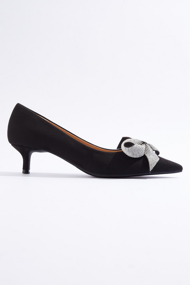 Cato Fashions Bling Bow Low Heel Pumps - IDEAL BLACK