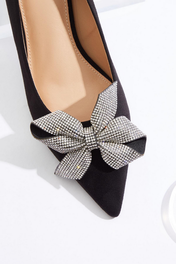 Cato Fashions Bling Bow Low Heel Pumps - IDEAL BLACK