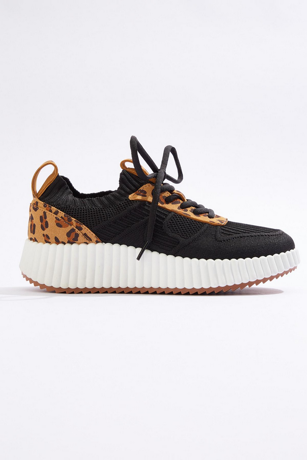 Cato Fashions Leopard Trim Trainer Sneakers - IDEAL BLACK