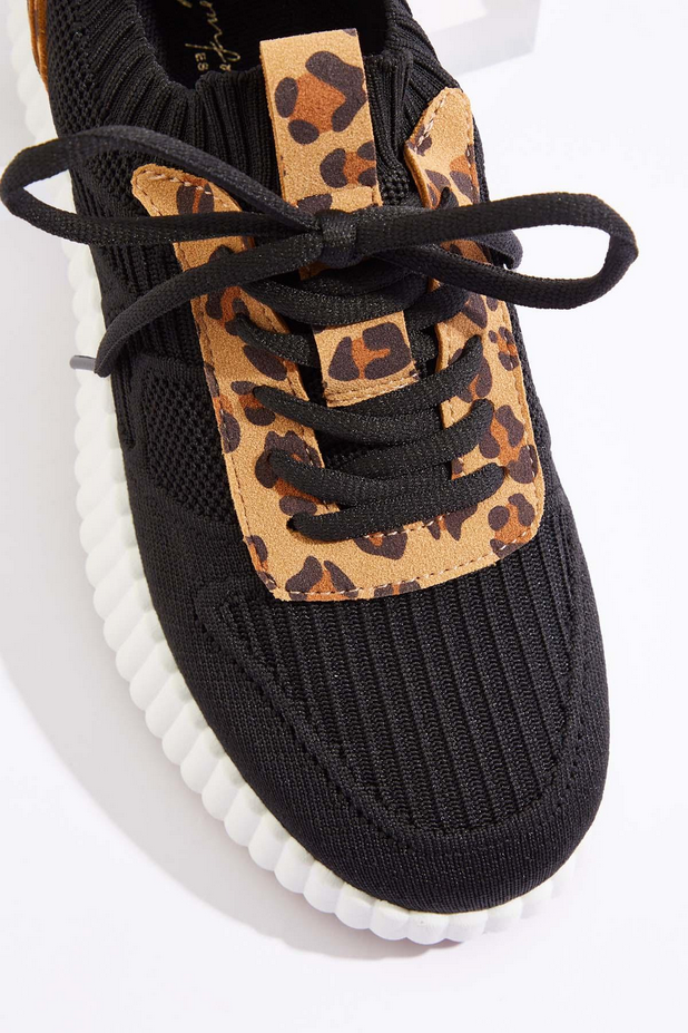 Cato Fashions Leopard Trim Trainer Sneakers - IDEAL BLACK