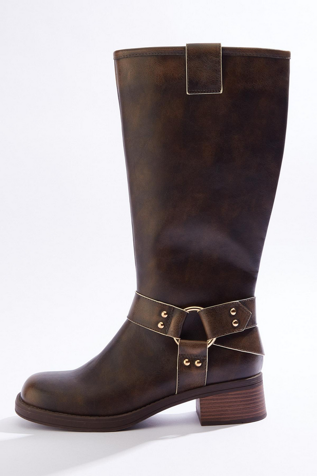 Cato Fashions Faux Leather Harness Riding Boot - HAZELNUT