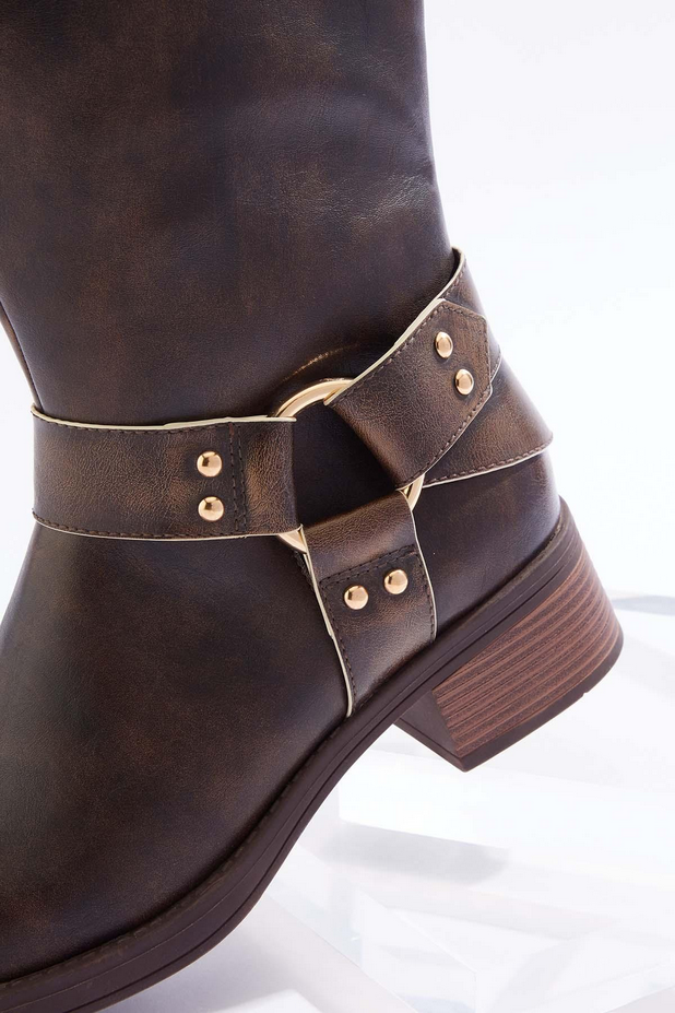 Cato Fashions Faux Leather Harness Riding Boot - HAZELNUT