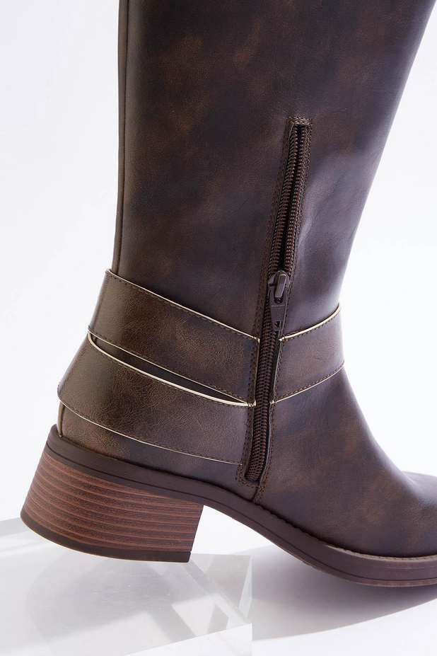 Cato Fashions Faux Leather Harness Riding Boot - HAZELNUT