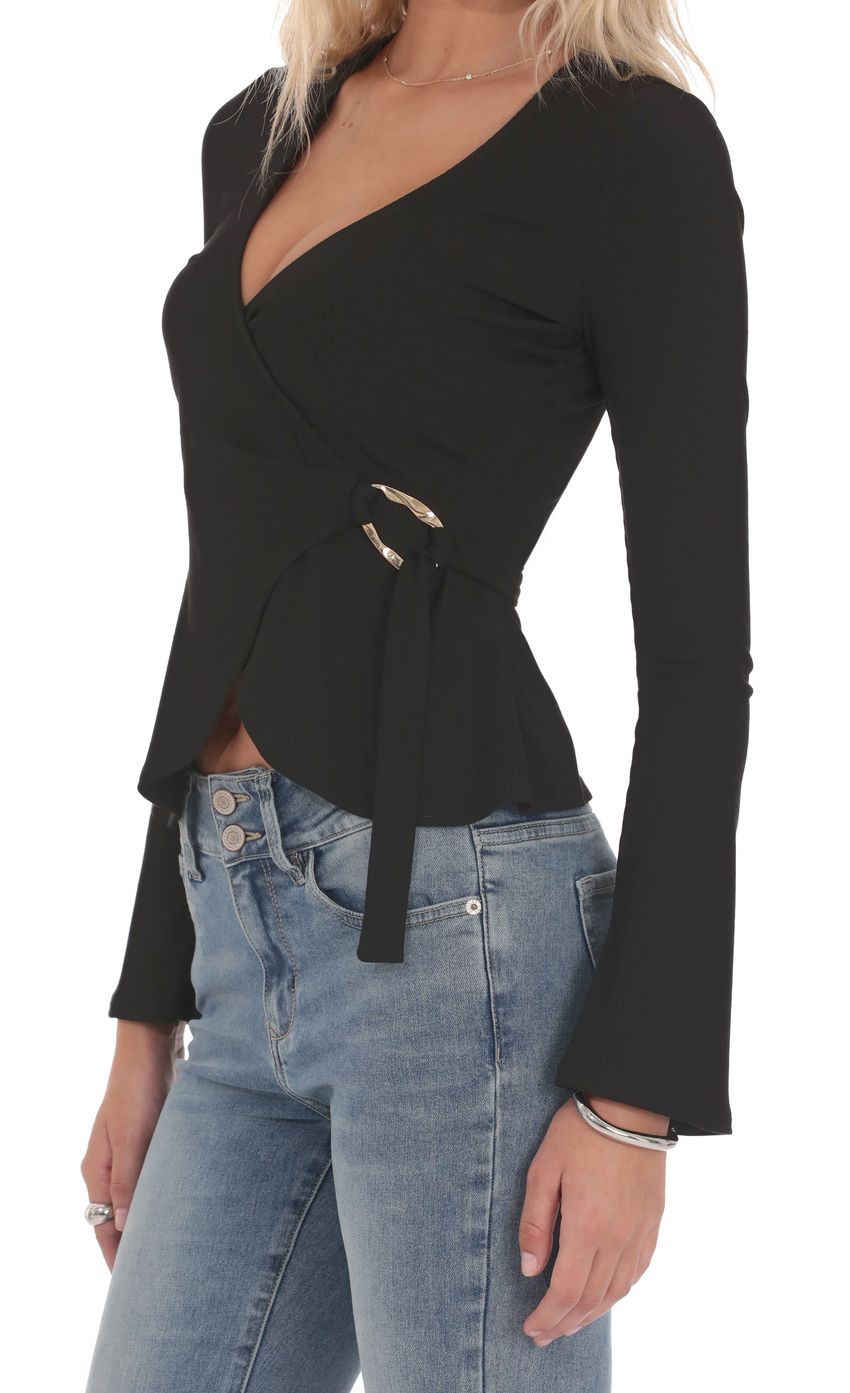 Lucy In The Sky Embellished Wrap Top in Black