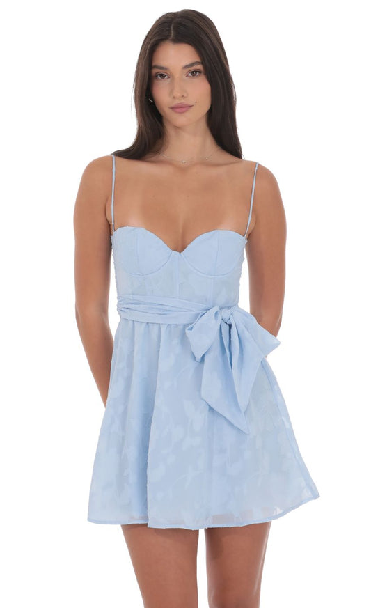 Lucy In The Sky Floral Corset A-line Dress in Light Blue
