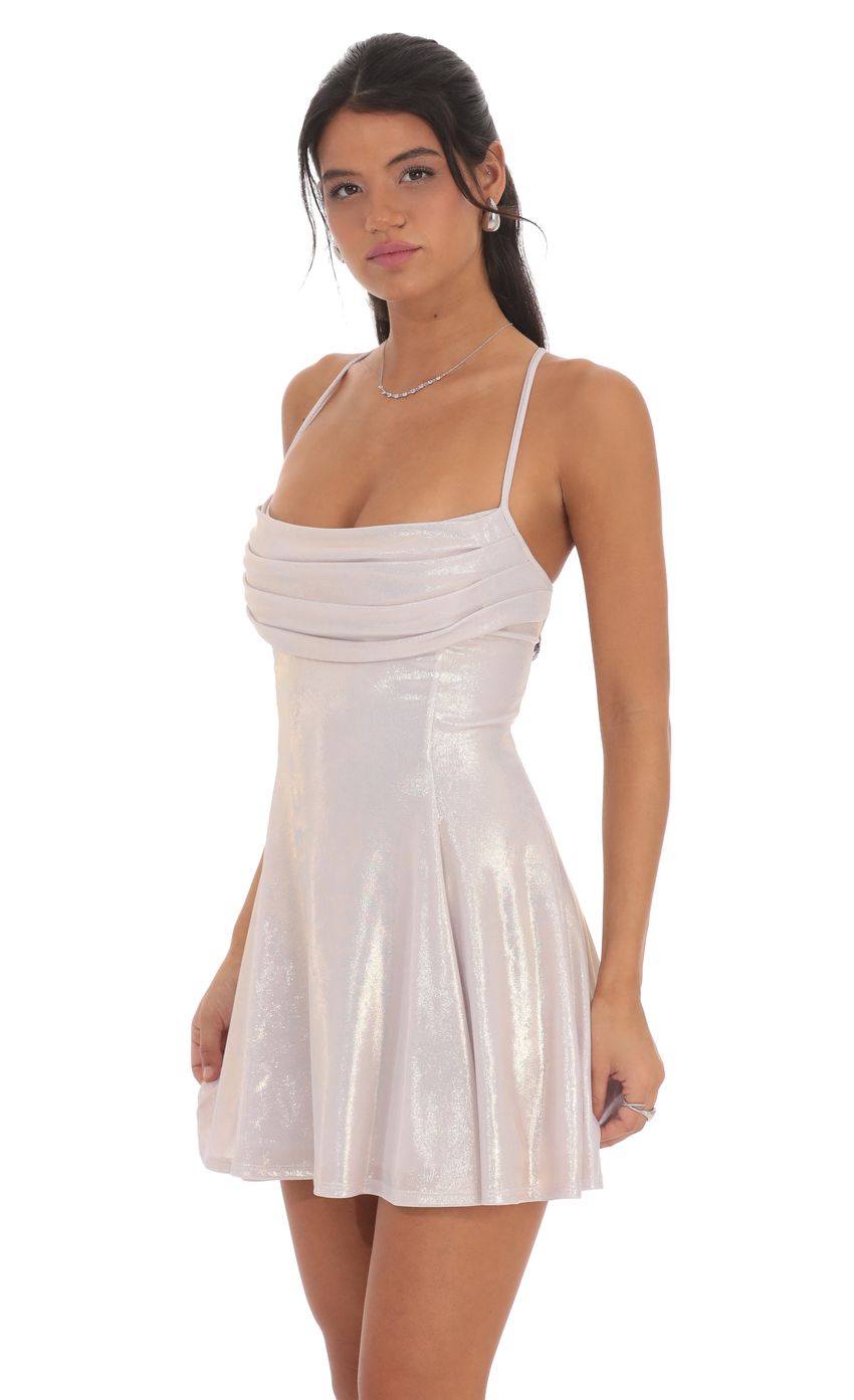 Lucy In The Sky Metallic Draped A-Line Dress in Rose Gold