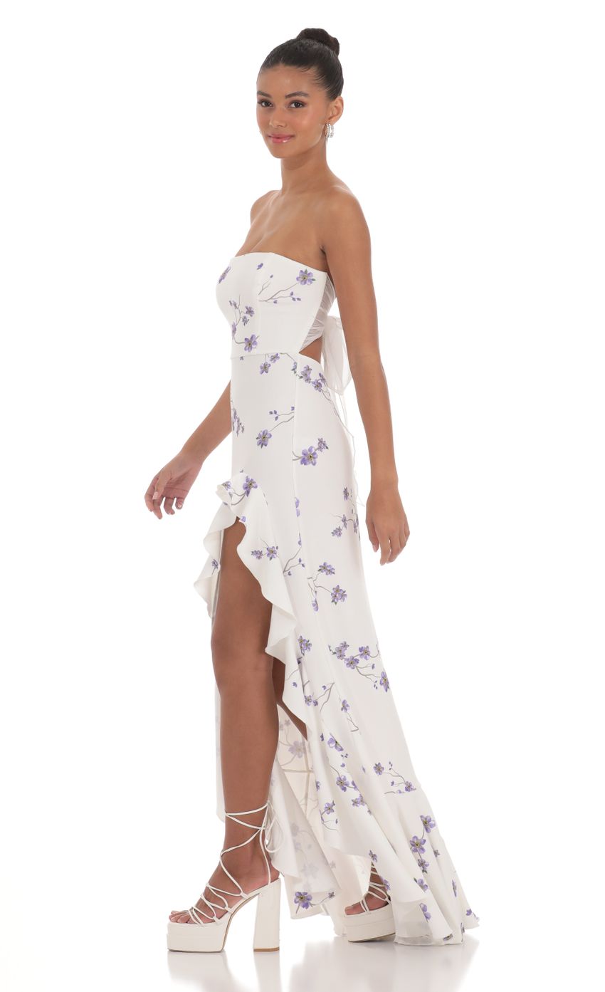 Lucy In The Sky Floral Strapless Back Bow Corset Maxi Dress in White