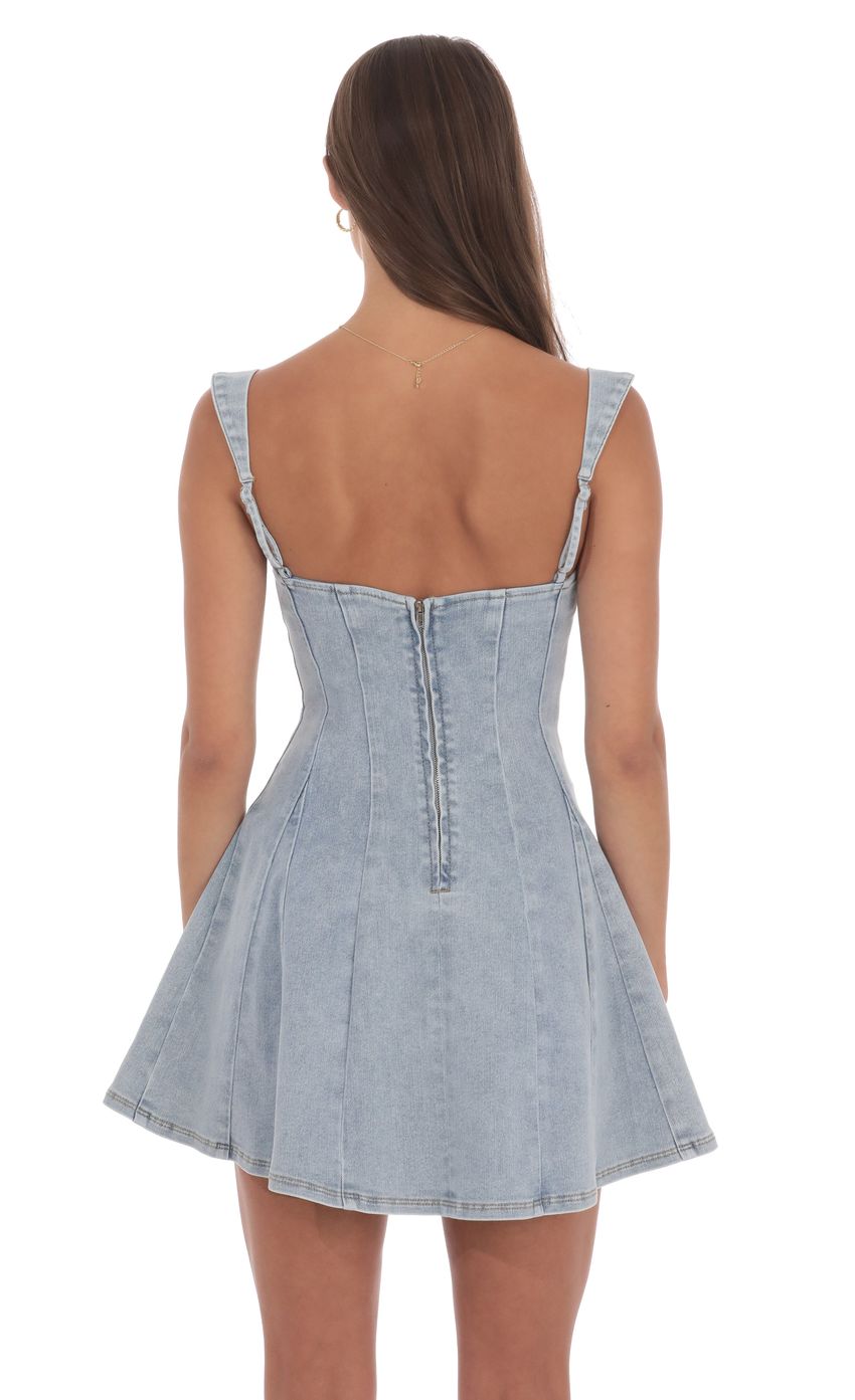 Lucy In The Sky Denim Fit and Flare Dress in Washed Blue