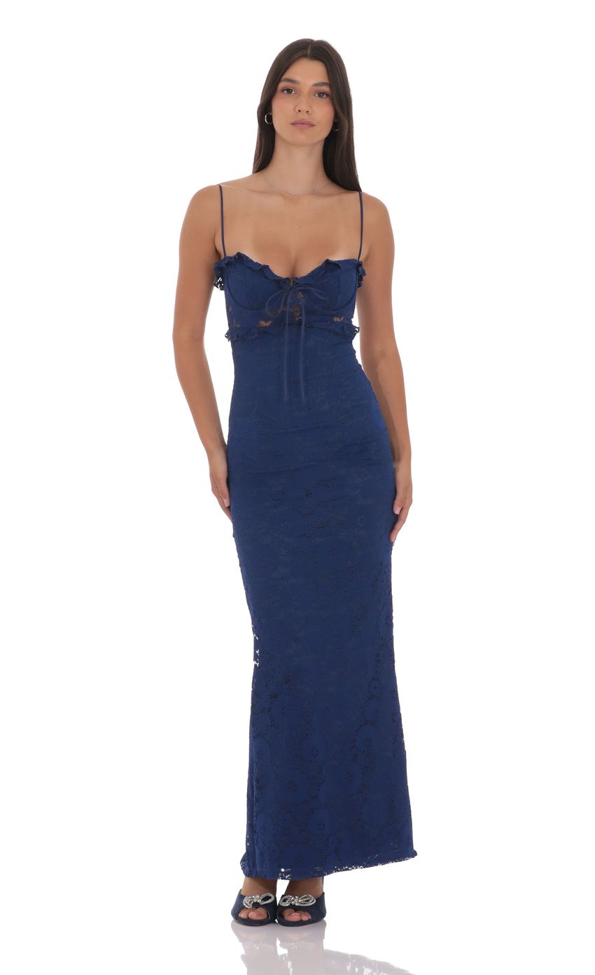 Lucy In The Sky Lace Cutout Maxi Dress in Blue