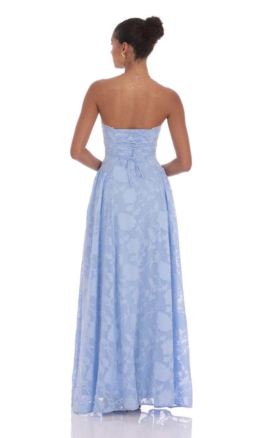 Lucy In The Sky Floral Lace-Up Maxi Dress in Light Blue
