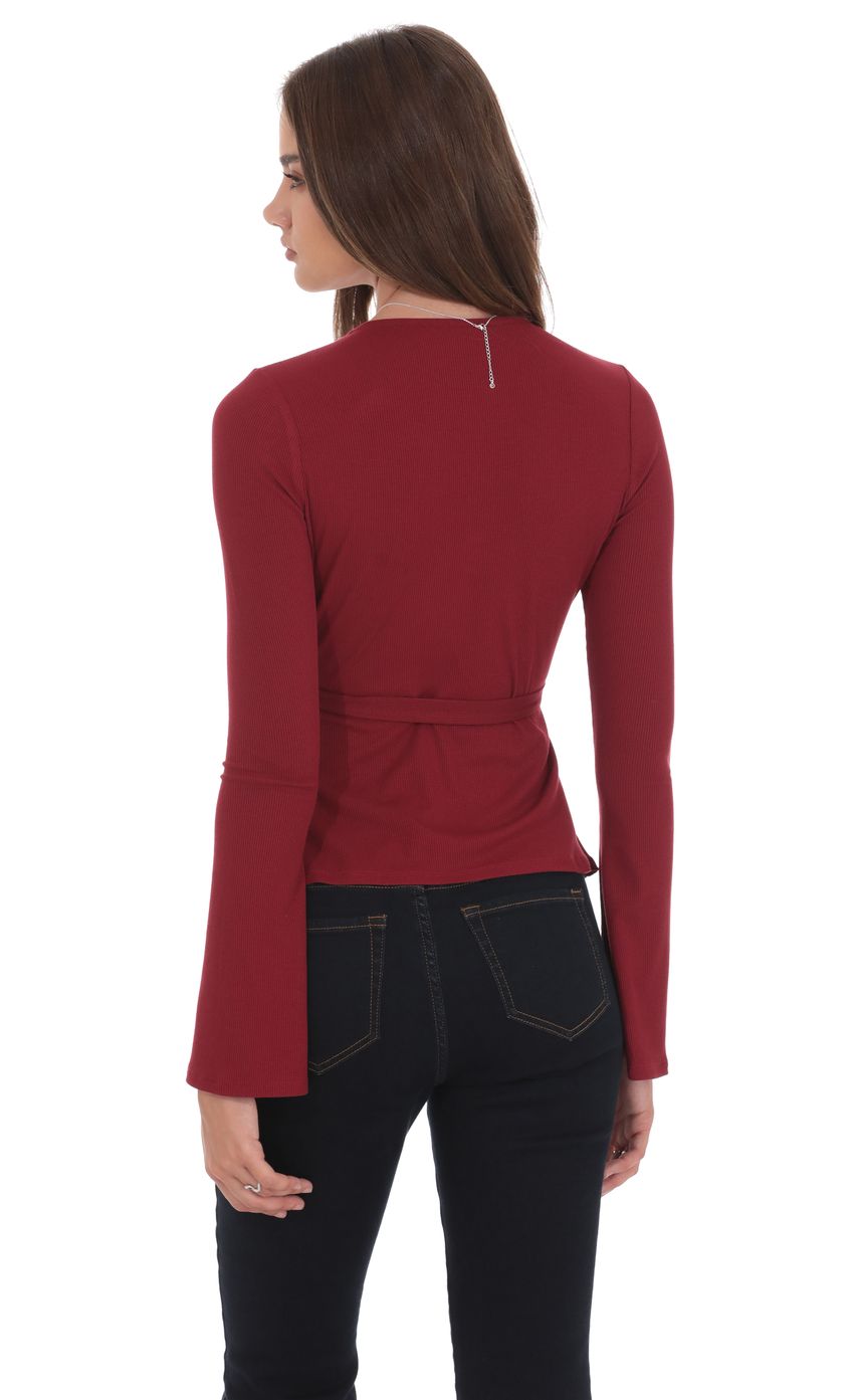 Lucy In The Sky Embellished Wrap Top in Maroon
