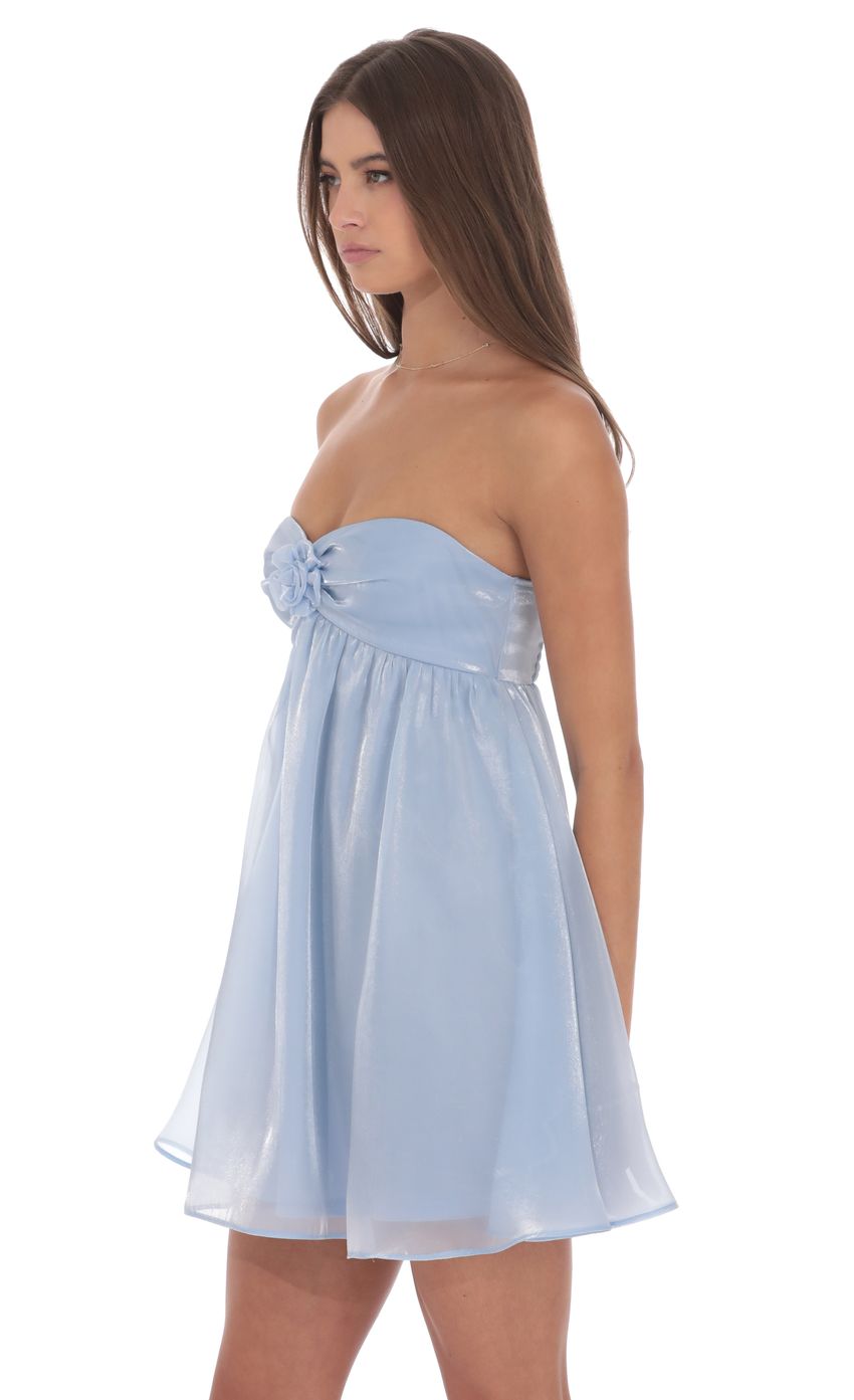 Lucy In The Sky Strapless Florette Babydoll Dress in Icy Blue