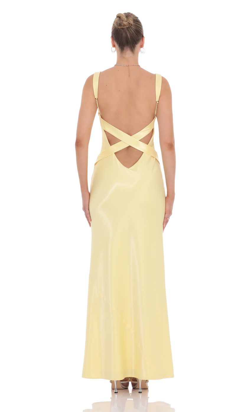 Lucy In The Sky Satin Open Back Maxi Dress in Yellow