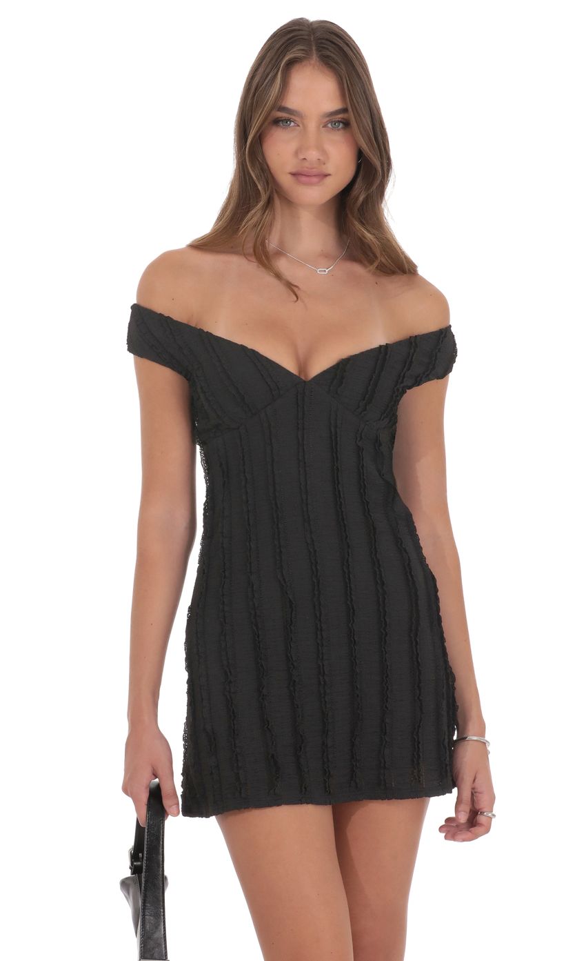 Lucy In The Sky Off Shoulder Lace Dress in Black