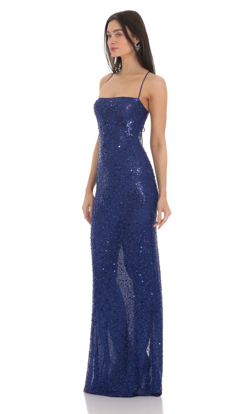 Lucy In The Sky Sequin Mesh Maxi Dress in Blue
