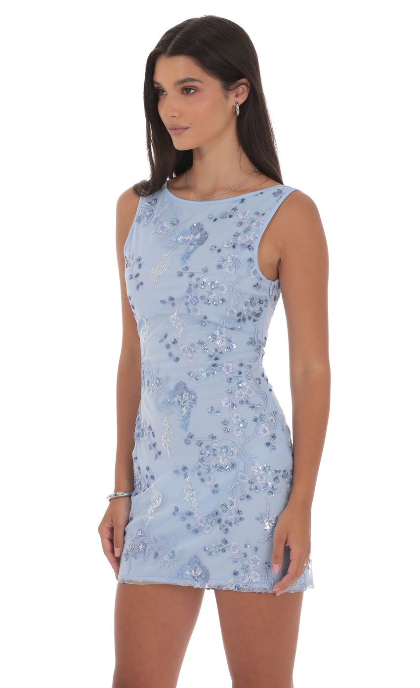 Lucy In The Sky High Neck Floral Bodycon Dress in Light Blue