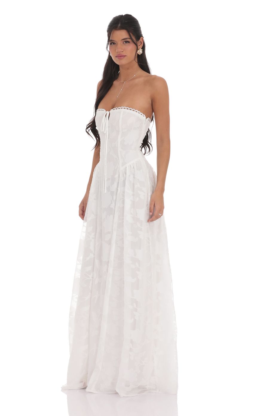 Lucy In The Sky Floral Lace-Up Maxi Dress in White