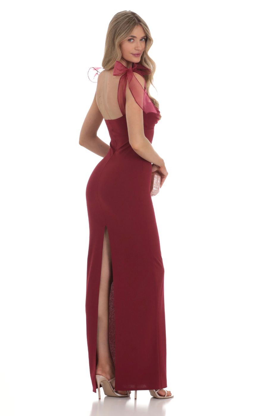 Lucy In The Sky Shoulder Ties Maxi Dress in Maroon