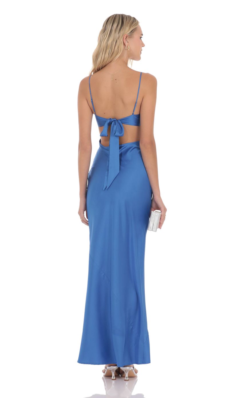 Lucy In The Sky Satin Back Tie Maxi Dress in Royal Blue
