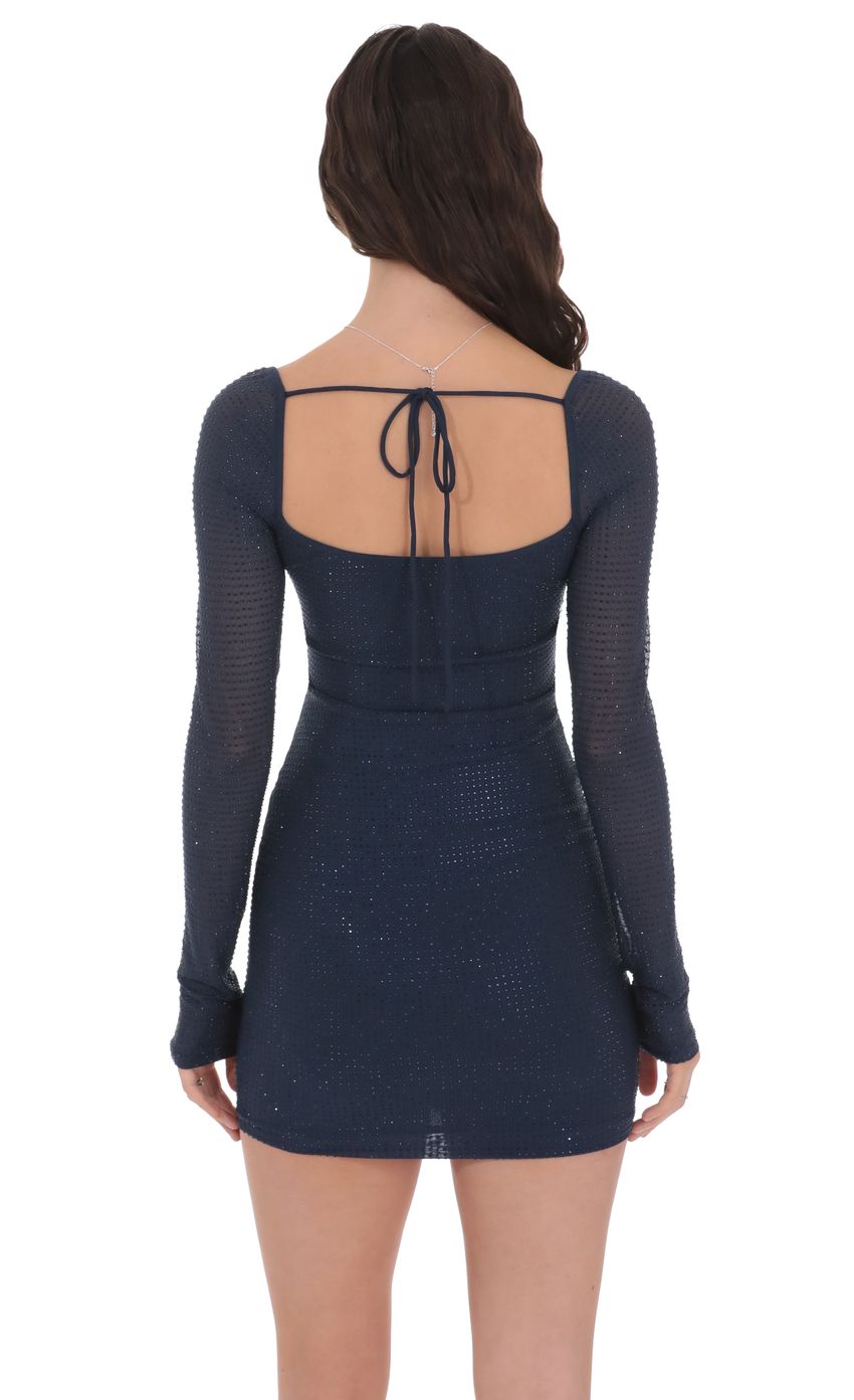 Lucy In The Sky Rhinestone Long Sleeve Dress in Navy