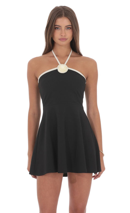 Lucy In The Sky Florette Halter Dress in Black