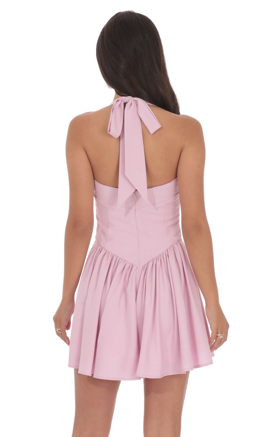 Lucy In The Sky Pinstripe Halter A-line Dress in Pink