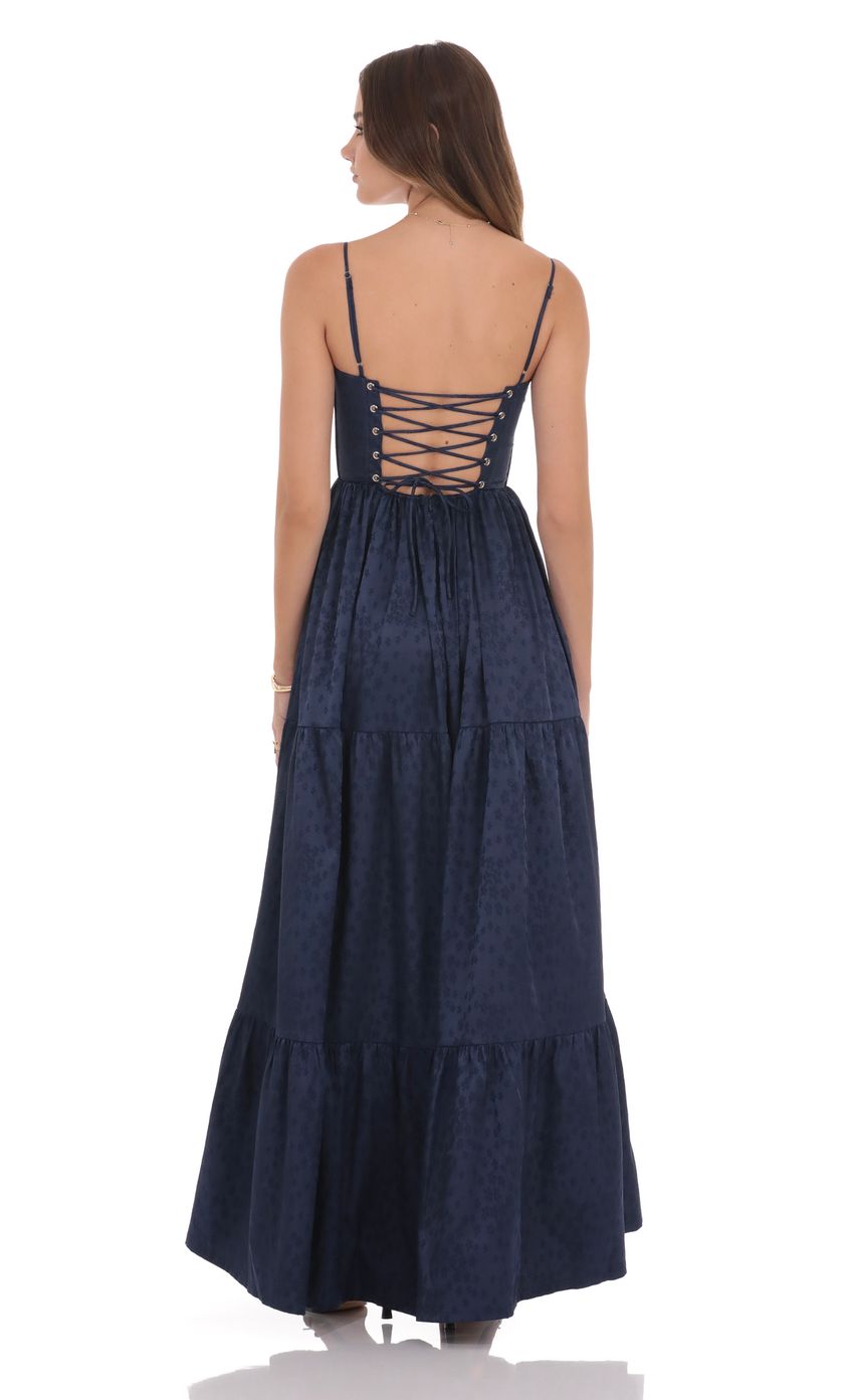 Lucy In The Sky Floral Jacquard Maxi Dress in Navy