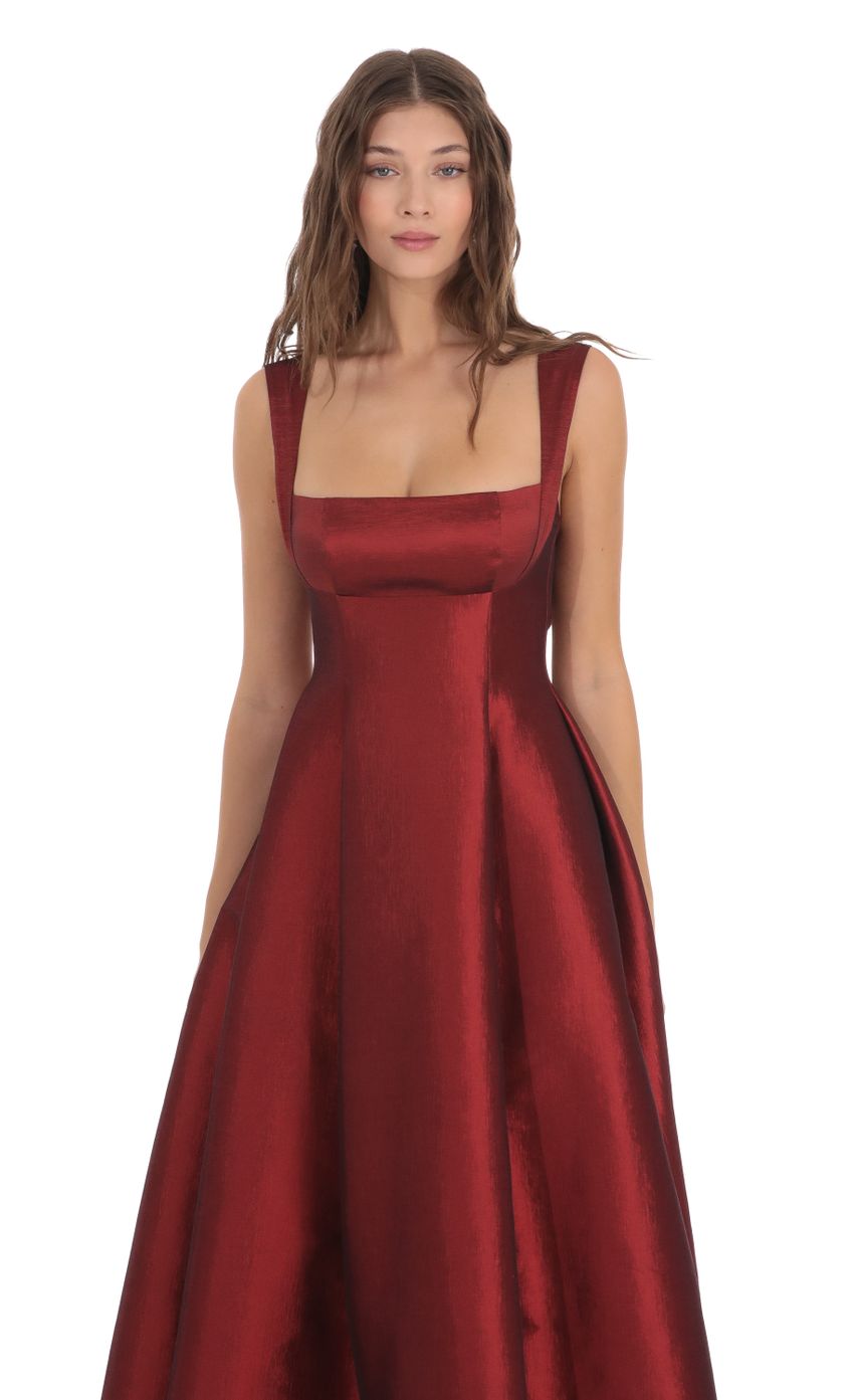 Lucy In The Sky Square Neck Fit and Flare Gown in Maroon