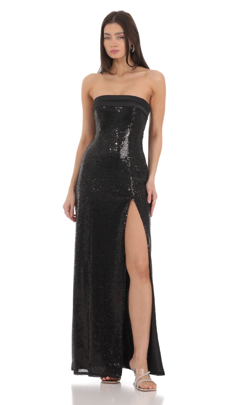 Lucy In The Sky Sequin Satin Back Tie Maxi Dress in Black