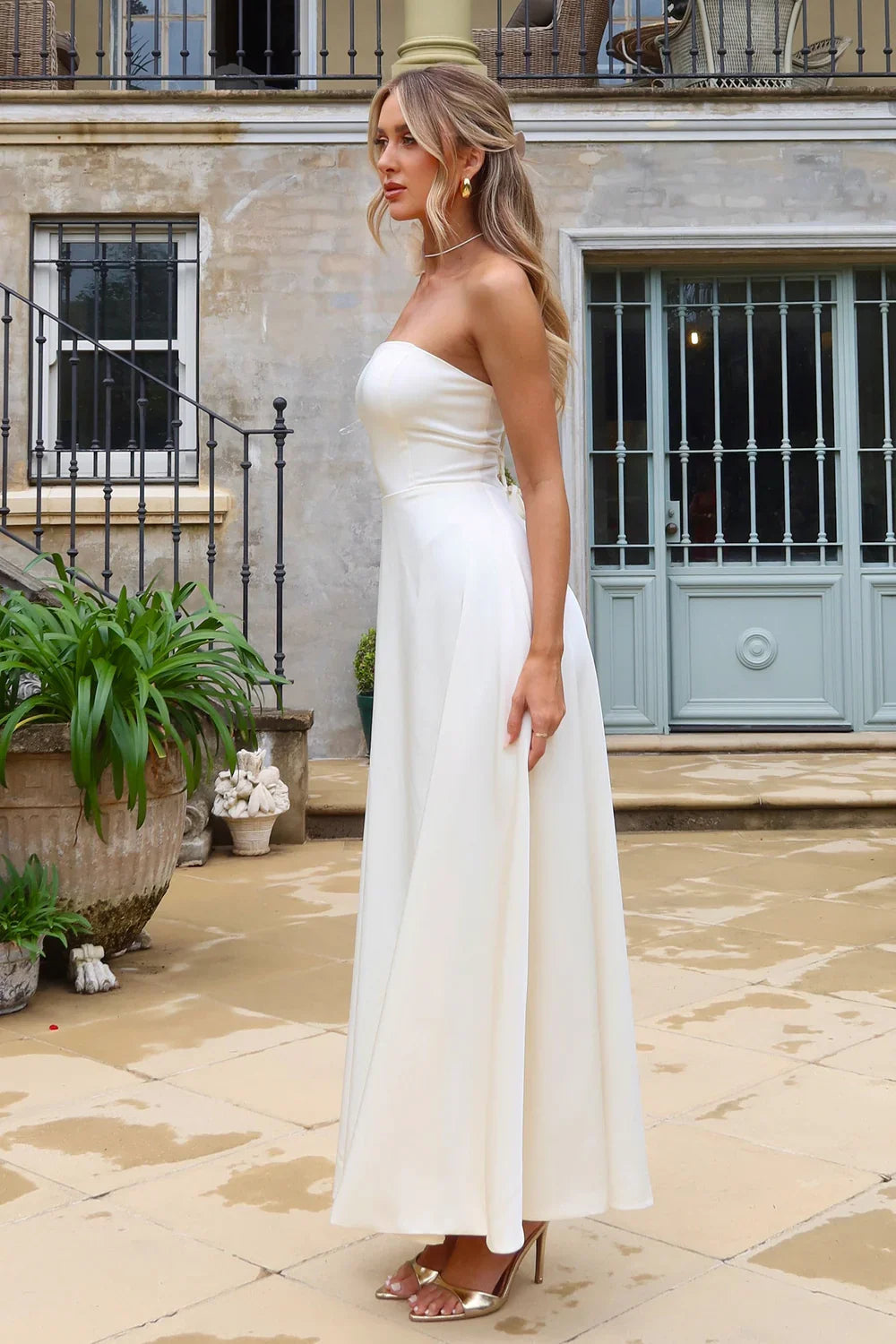 Alamour The Label Angelie Strapless Satin White Maxi