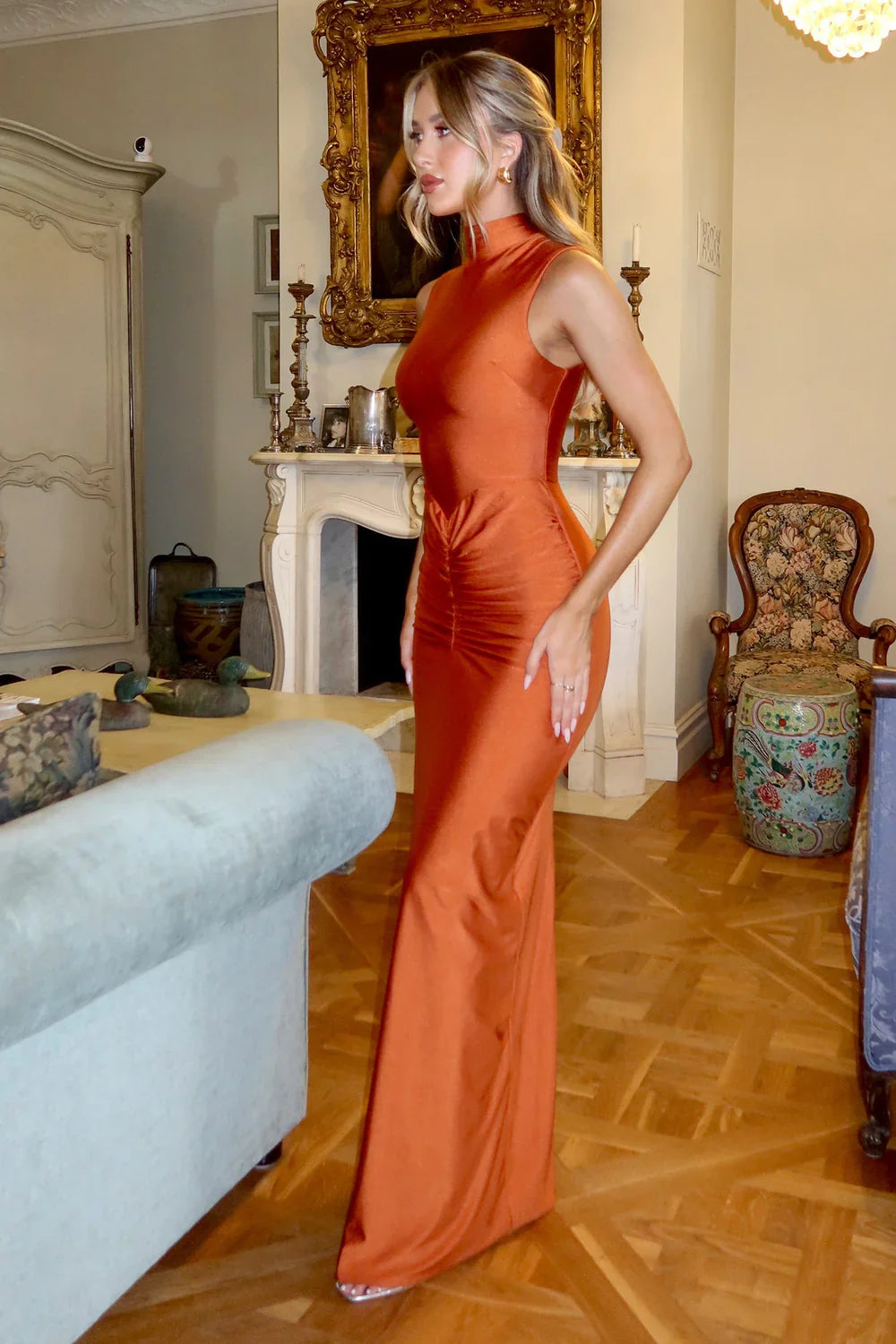 Alamour The Label Rosina High Neck Rust Gown