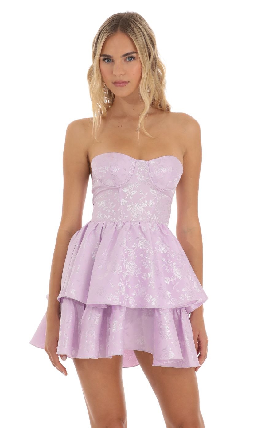 Lucy In The Sky Jacquard Corset Mini Dress in Lilac