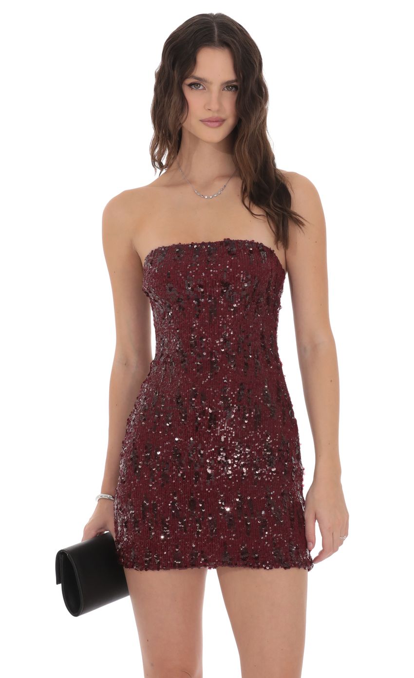 Lucy In The Sky Two-Toned Sequin Bodycon Dress in Burgundy