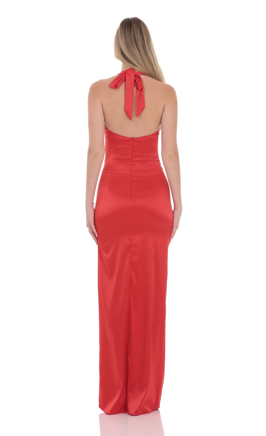Lucy In The Sky Satin Halter Maxi Dress in Red