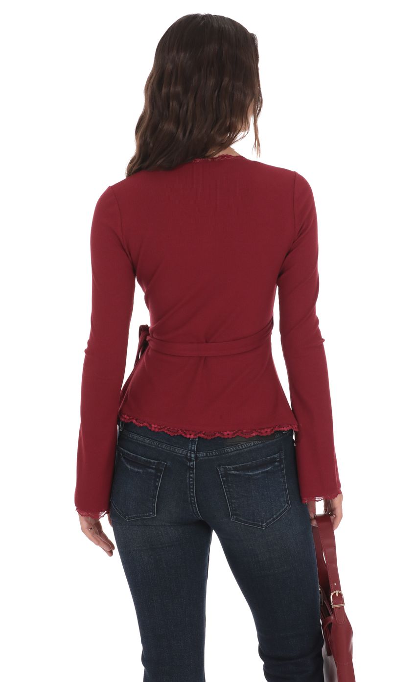 Lucy In The Sky LaceTrim Wrap Top in Burgundy