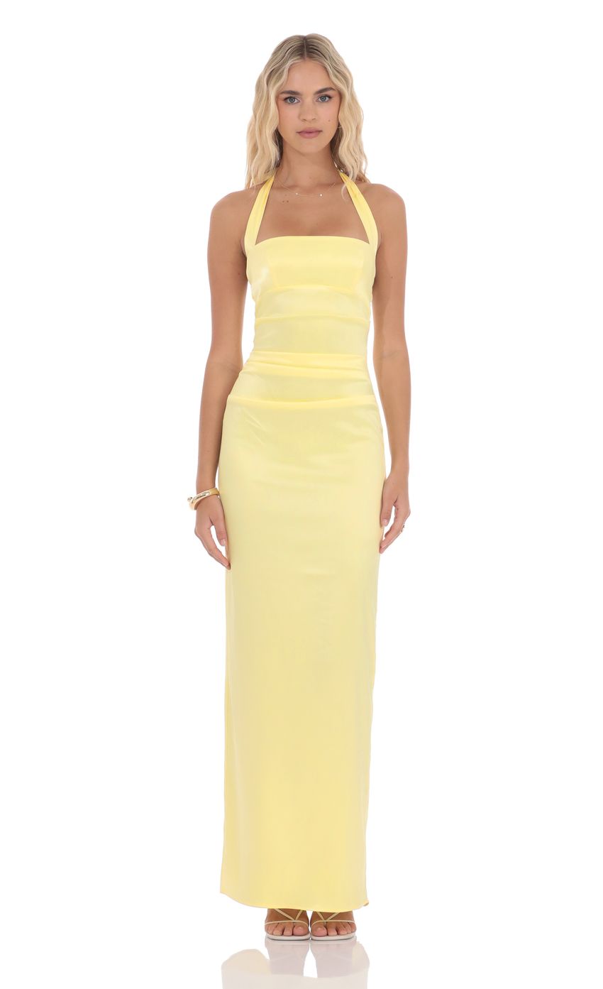 Lucy In The Sky Satin Halter Maxi Dress in Yellow