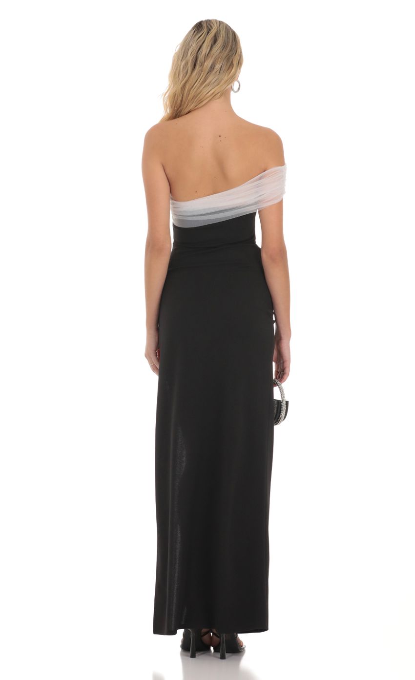 Lucy In The Sky Off Shoulder Tulle Sleeve Maxi Dress in Black