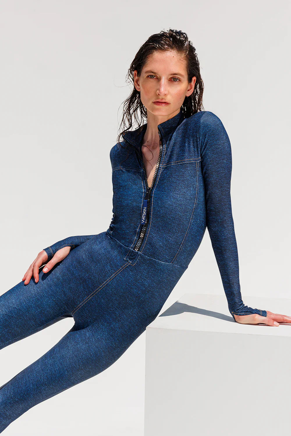 Watskin Sunwear Rae Catsuit in Denim Blue
