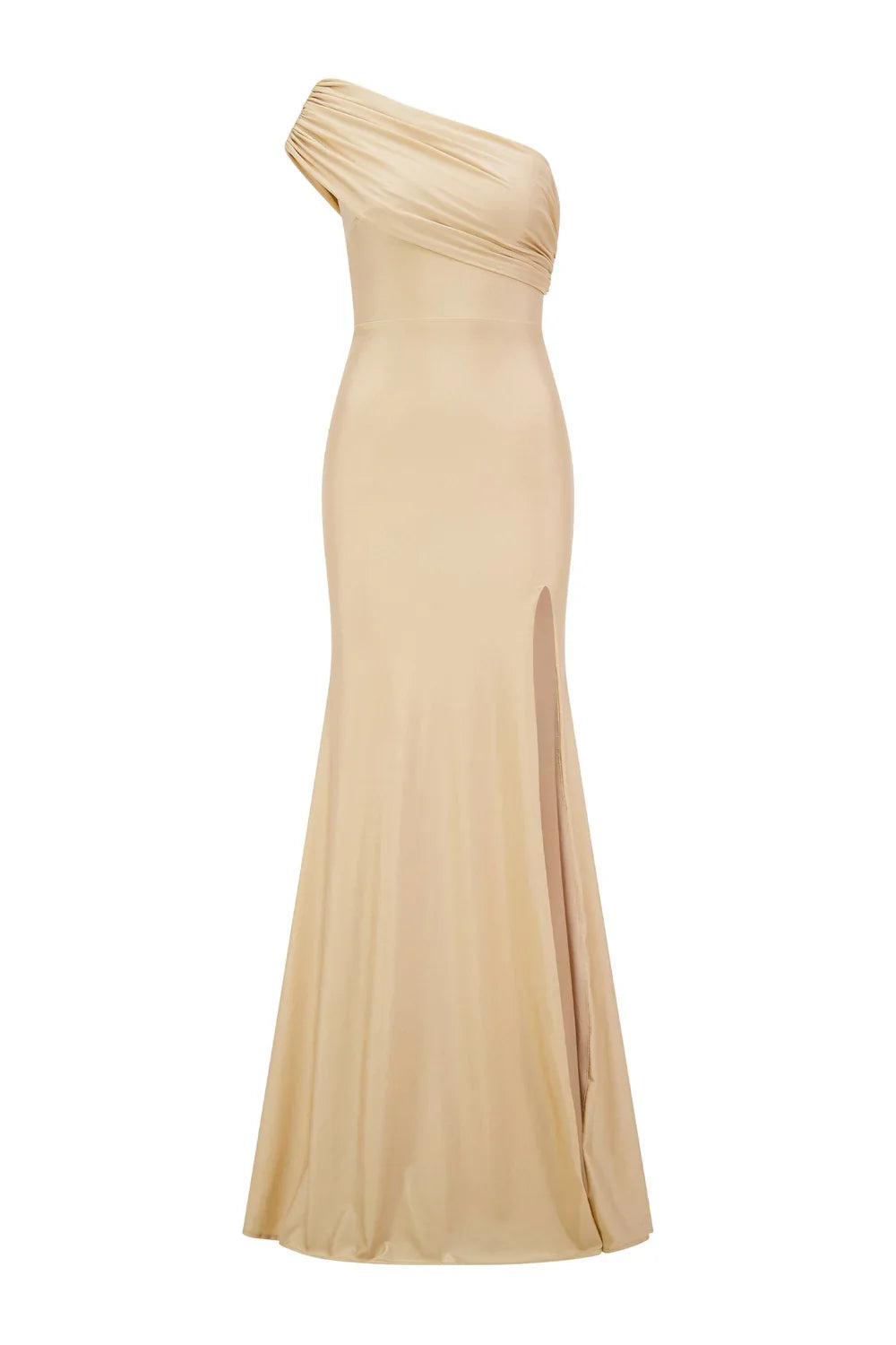 Alamour The Label Stefani One Shoulder Jersey Gold Gown