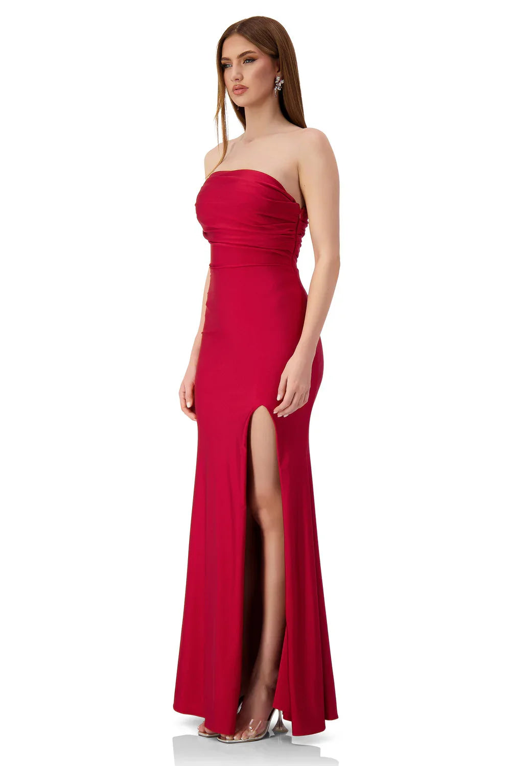 Alamour The Label Stefani One Shoulder Jersey Wine Red Gown