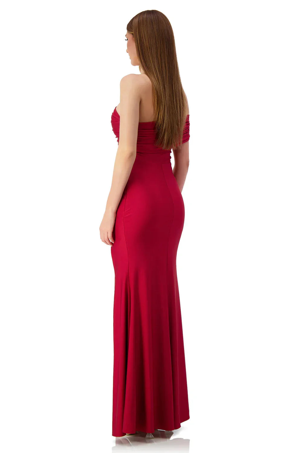 Alamour The Label Stefani One Shoulder Jersey Wine Red Gown