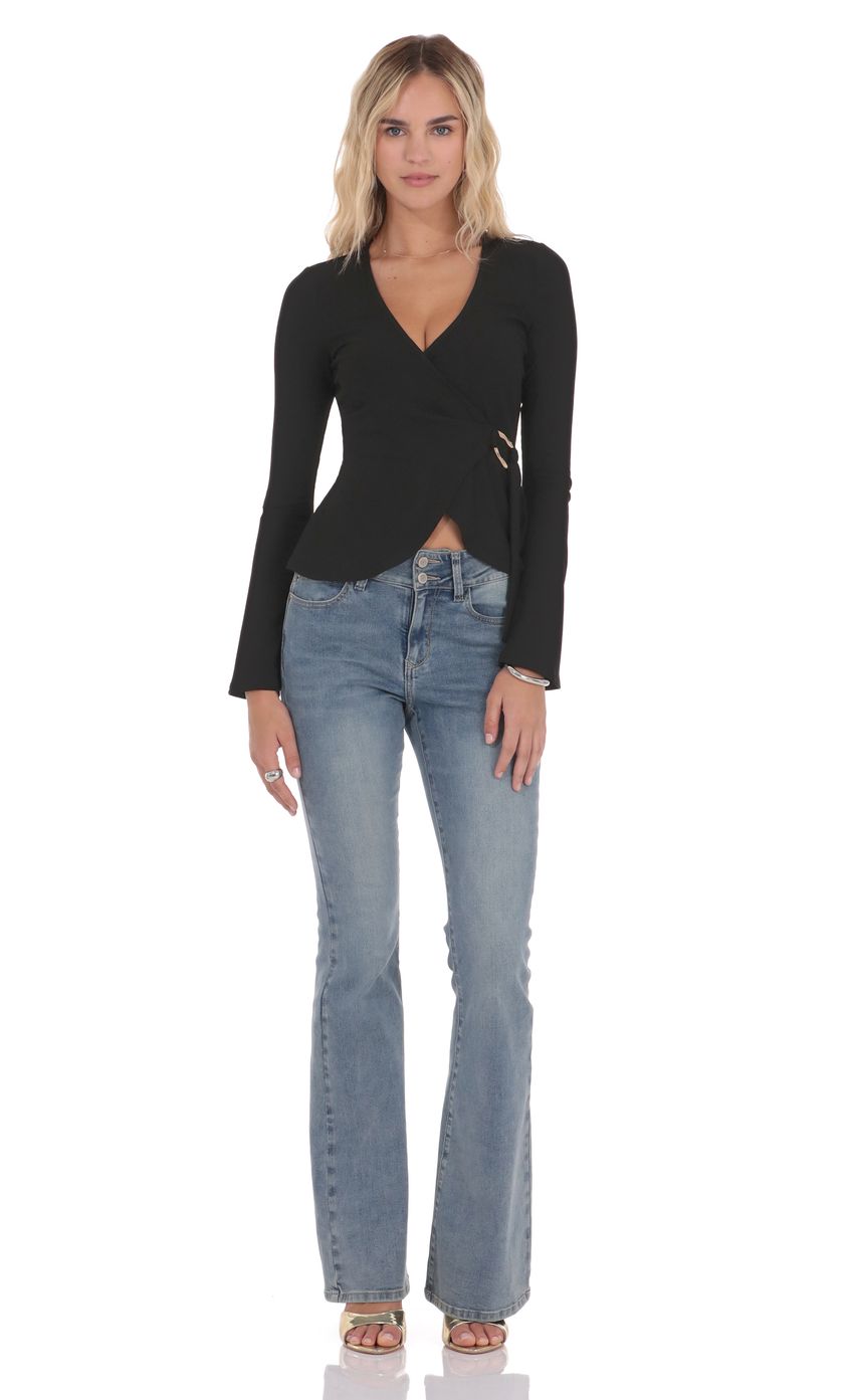Lucy In The Sky Embellished Wrap Top in Black