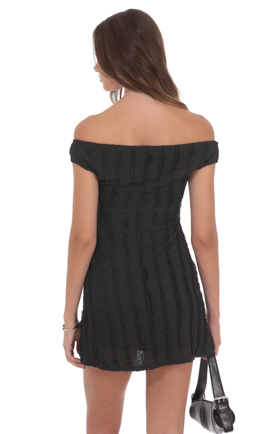 Lucy In The Sky Off Shoulder Lace Dress in Black